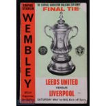 1965 FAC final programme Leeds United v Liverpool stapled to inside page a Majestic Hotel, Harrogate