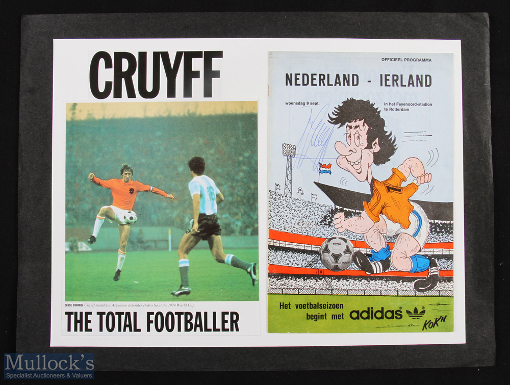 Johan Cruyff (1947-2016) Autographed Display features a signature on Netherlands v Ireland
