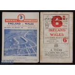 1952 Wales Grand Slam Rugby Programmes (2): Half the team page of England v Wales issue and all of