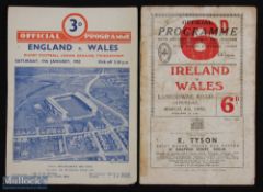 1952 Wales Grand Slam Rugby Programmes (2): Half the team page of England v Wales issue and all of