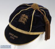 1970 England Schoolboy Football Cap dark blue colour with gold colour edging with wirework tassel,