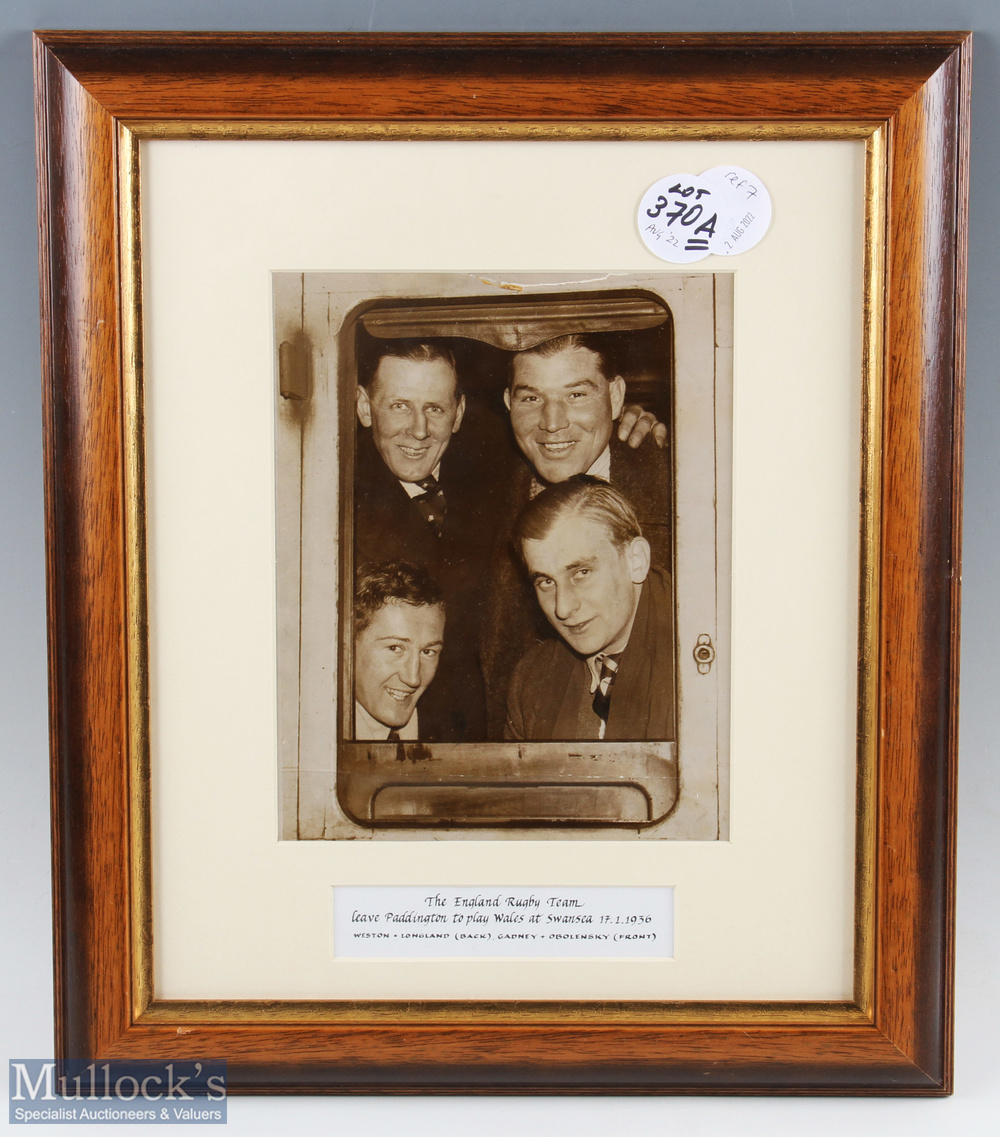 1936 Rugby, Obolensky etc on Train to Play Wales: A period photograph of England rugby men Weston,