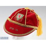 1978-79 Welsh Malcolm Page International Football Cap red cap with gold coloured embroidered edges