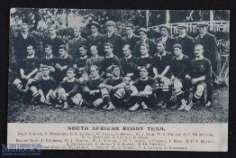 1906 South African Rugby Team Photo Postcard: Bold b/w photo in Springbok kit prior to a game on the