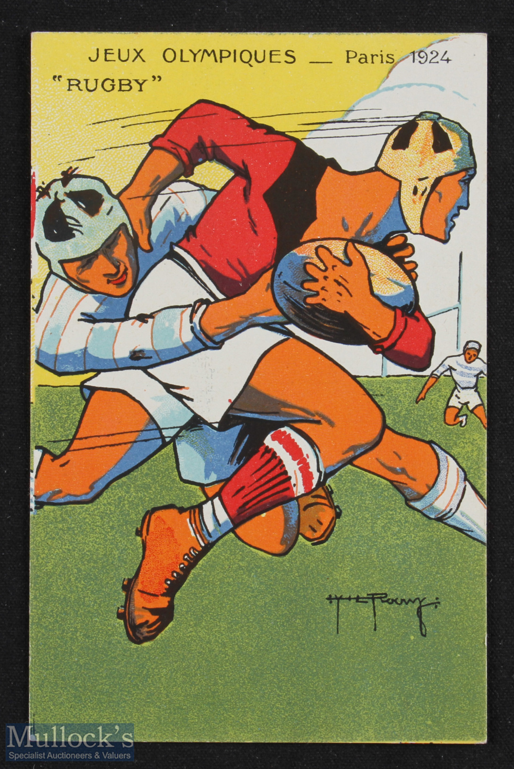 1924 Olympics Rugby Postcard: Unused, well known but comparatively crisp and brightly coloured