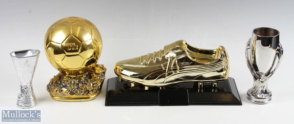 Replica Football Trophies, to include a UEFA Europa League Mini Trophy 13cm tall, UEFA super cup