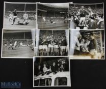 1963 FAC Final b&w photos 10" x 8" United on team coach with cup, Noel Cantwell receiving the cup,