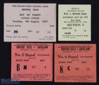 1977 British Lions in New Zealand Rugby Tickets (3): v NZ (Dunedin), Auckland & Bay of Plenty. VG