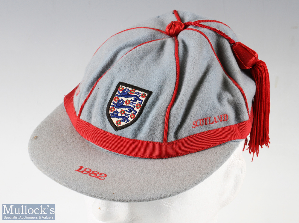 1982 England v Scotland U21 Football Cap light grey colour with red embroidery and tassel with 3