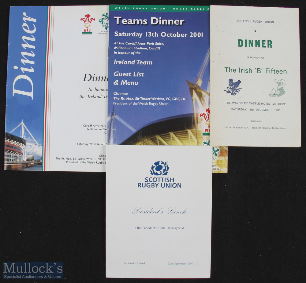 Irish Rugby at Scotland/Wales Dinner Menus etc (4): Wales Dinners for Ireland 2001 & 2003,