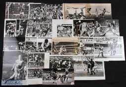 Everton collection of b&w press photographs, annotations to the backs, including players/matches,