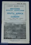 1931 Cardiff v S Africa Rugby Programme: 13-5 win for the tourists, good programme content, staple