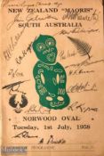 Extremely Scarce 1958 S Australia v NZ Maoris Rugby Programme: Multi-signed. 10,000 locals watched a