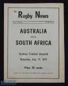 1971 Australia v South Africa 1971 Rugby Programme: from Springboks tour. Played at the SCG.