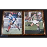 Signed 10"x8" Framed Colour Rugby Action Photos (2): Thomas Castaignede and 1990s Leicester kicker