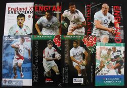 England v Barbarians Rugby Programmes (8): To inc 2001, 2005, 2006, 2009-2012 inc & 2014. All