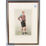 1890 Rugby Print, Lieut G H D'Oyly Lyon RN: In Rugby Kit, coloured caricature by 'Spy', supplement