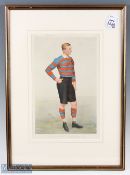 1890 Rugby Print, Lieut G H D'Oyly Lyon RN: In Rugby Kit, coloured caricature by 'Spy', supplement