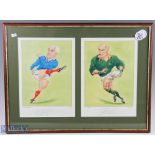 Rugby Francois Pienaar & Thomas Castaignede Signed Framed Caricature Prints: The stars from France &