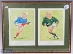 Rugby Francois Pienaar & Thomas Castaignede Signed Framed Caricature Prints: The stars from France &