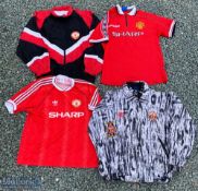 Manchester United early 1990s Adidas shirt/Sharp sponsor, late 1990s Umbro shirt/Sharp sponsor,