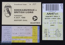 1989/2013 British Lions in Australia Rugby Tickets (3): v NSW at the Concord Oval and v the Canberra