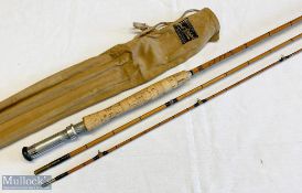 JB Walker Coquet Newcastle 9ft 3pc split cane fly rod with black whipping, agate tip ring, overall