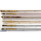 6x Various fishing rods – features 10ft 2pc split cane brass fitting marked The Mitchell, Martin
