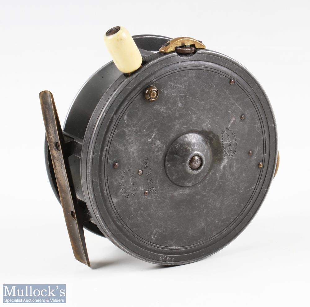 Dingley for Westley Richards 4 ½” ‘The Rolo’ alloy reel, twin ivorine handles, with ivorine rim - Image 2 of 3