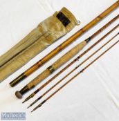 AB Carter & Co of Bond Street 9ft 3in 3pc split cane fly rod with spare tip, agate butt/tip rings,