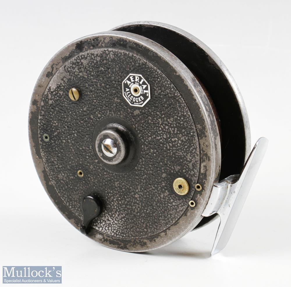 Allcocks Aerial 4 ½” black finish alloy fly reel with twin black handles, central adjuster, rear - Image 2 of 2