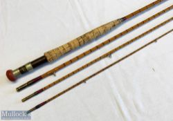 JJS Walker Bampton & Co 9ft split cane rod 4pc with gold whipping, serial 16624, agate tip ring,
