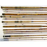 5x Various Antique fishing rods – featuring Homer 15ft 6in 3pc salmon rod, Westley Richards