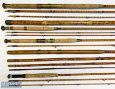 5x Various Antique fishing rods – featuring Homer 15ft 6in 3pc salmon rod, Westley Richards