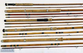 5x Various Antique fishing rods to include Sealey 11ft 3pc Octofloat De Luxe, Sealey Octopus 10ft