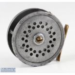 Perfect style 3 ½” alloy fly reel with perforated face, cream handle, brass rim adjuster, brass