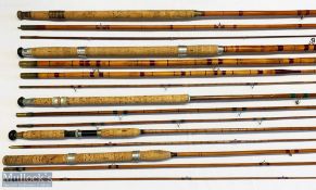 5x Various antique fishing rods – featuring Allcocks 13ft 6in 3pc whole cane/split cane, PEG Rods