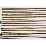 5x Various Antique fishing rods – featuring Milwards Match craft 12ft 3pc, Rudge Roach 11ft 6in