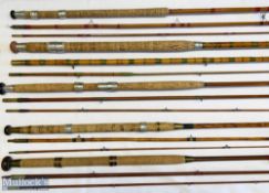 5x Various Antique fishing rods – featuring Milwards Match craft 12ft 3pc, Rudge Roach 11ft 6in