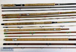 5x Various fishing rods – features Shakespeare traditional Salmon Fly 4.2m 3pc AFTM 9/11, Milbro