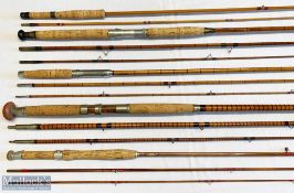 5x Various antique fishing rods – features Hargard Aura Made in Norway 9ft 2pc split cane rod