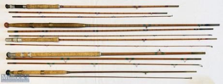 5x Various antique fishing rods – featuring Redpath & Co of Kelso 9ft 6in 3pc, D Gray & Sons