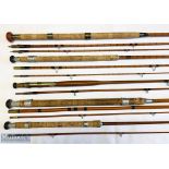 5x Various Split Cane and Whole Cane fishing rods to include Army and Navy 13ft 3pc split cane,