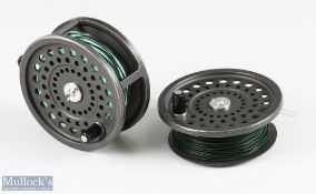 Hardy Bros, England Marquis Salmon No.2 alloy fly reel, black handle, rear adjuster, ribbed brass