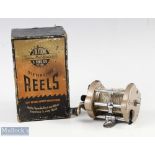 J W Young & Sons Gildex multiplier reel, side regulator and check on/off, twin handle, sliding