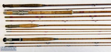 4x Various Antique split cane fishing rods – features E Kerry 8ft 9in 2pc, Sealey and Sons Octopus