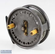 Wallace Watson made by Walker Bampton 4” alloy fly reel, twin ivoriune handles with brass spool