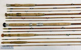 5x Various antique fishing rods – features Milwards Flymaster 10ft 3pc, Milwards 9ft 6in 3pc split