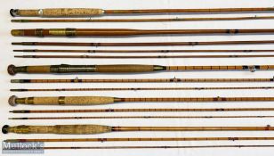 5x Various antique fishing rods – to include Edgar Sealey (indistinct maker’s marks) 9ft 6in 2pc,