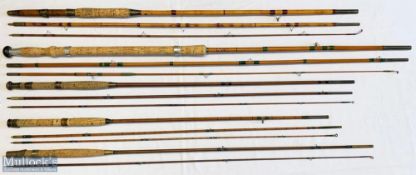 5x Various antique fishing rods – to include Martin James 10ft 6in 3pc whole cane/greenheart rod,